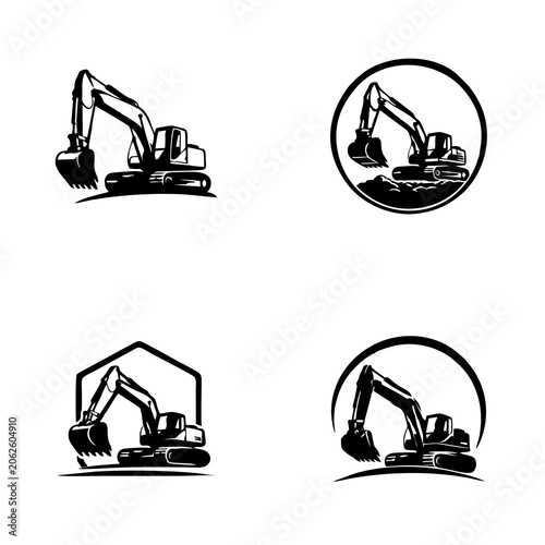 Heavy Equipment Excavator Logo Pack, Black and White Vector Design Collection