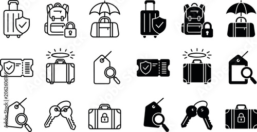 Tableau sur toile Travel Luggage Protection and Baggage Insurance Vector Icon Set with Security Sh