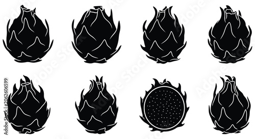 Foto Artichoke Silhouettes Black Vector Illustrations On A White Background artichoke