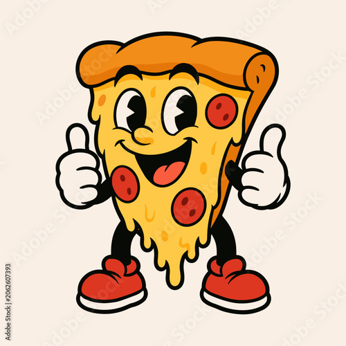 Pizza Mascot Character Cartoon Illustration Giving Double Thumbs Up