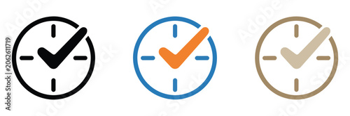 Konstfotografi Check Mark on Clock Vector Icons, Real Time Protection and Verification Symbols