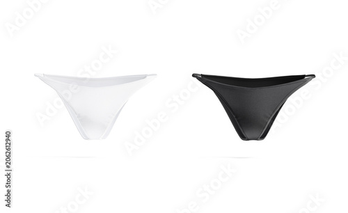 Blank black and white woman bikini swimming trunks mockup png, transparent background, 3d rendering. Empty female trunks for sea vacation mock up cut out. Clear fabric lingerie for swimming template.