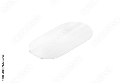 Blank white oval interior carpet mock up, side view, 3d rendering. Empty decorative flooring ground pad mockup cut out. Clear textile or furry doormat or floor cover template.