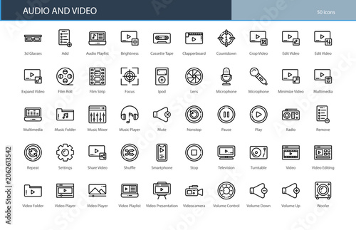 Audio Video Media Entertainment Technology Icon Set