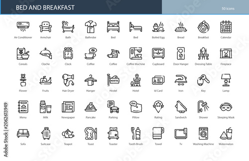 Bed And Breakfast Hotel Accommodation Travel Icon Set