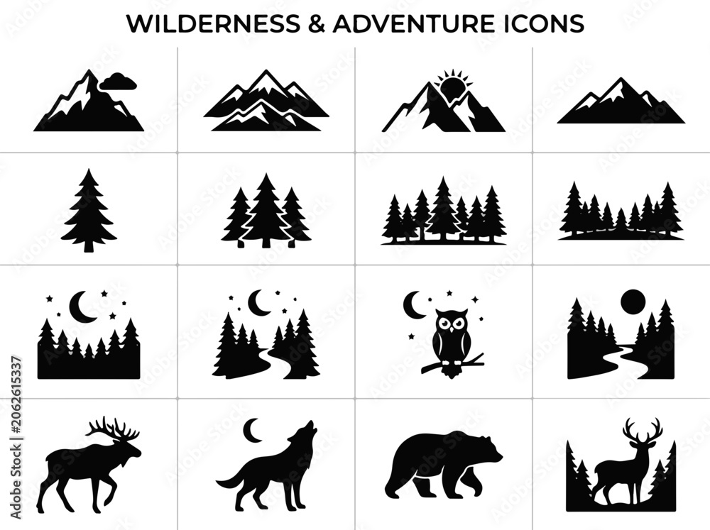Fototapeta premium Wilderness and Adventure Icons Collection for Outdoor Design