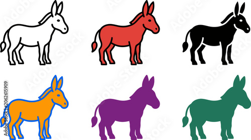 Bild auf Leinwand Colorful donkey silhouettes in different colors and styles side view  animals