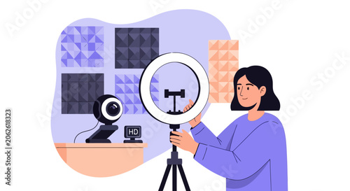 Woman holding a ring light for content creation.