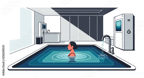 Woman Enjoying a Modern Indoor Swimming Pool.