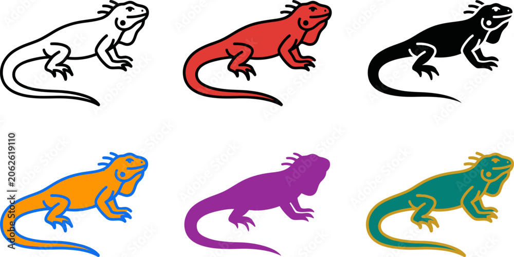 Obraz premium Colorful lizard icons in different styles and colors on white background