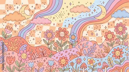 Retro groovy 70s style vector illustration