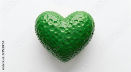Green heart shaped golf ball on white background