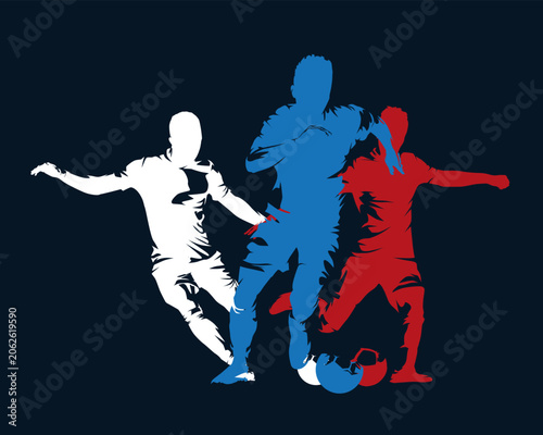 Three Football Soccer Players in Action Vector Sport Illustration