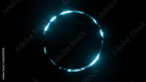 Stylized Glowing Blue Neon Circle Abstract Futuristic Energy Background. 4K