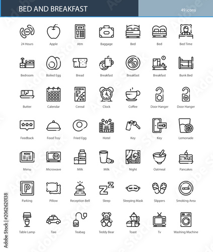 Bed And Breakfast Hotel Accommodation Travel Icon Set