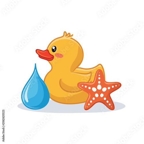 Cartoon yellow duck holding watering can