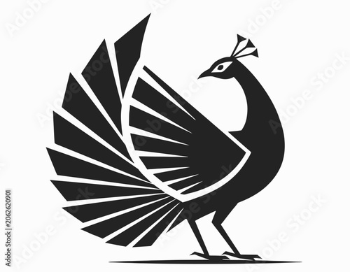 Minimalist flat vector logo of a peacock