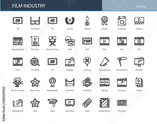 Film Industry Movie Cinema Production Icon Set