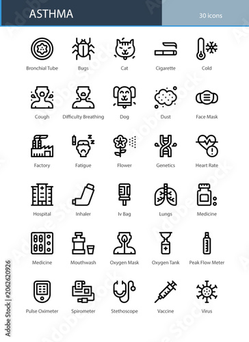 Asthma Respiratory Medical Health Breathing Icon Set