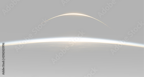 Canvastavla Bright horizon light with glowing solar arc and elegant atmospheric sunrise radi