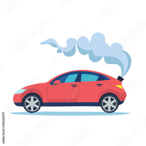 Red car with clouds vector illustration