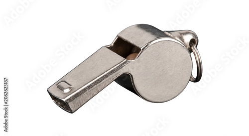 Shiny metal sports whistle isolated