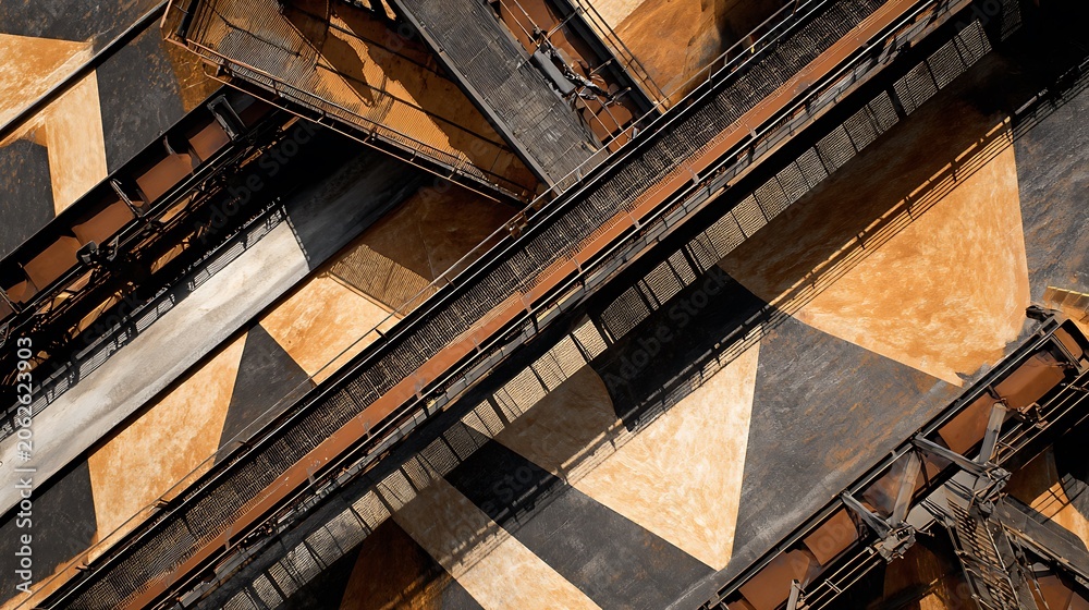 Fototapeta premium Abstract Geometric Pattern of Industrial Steel Beams and Shadows.