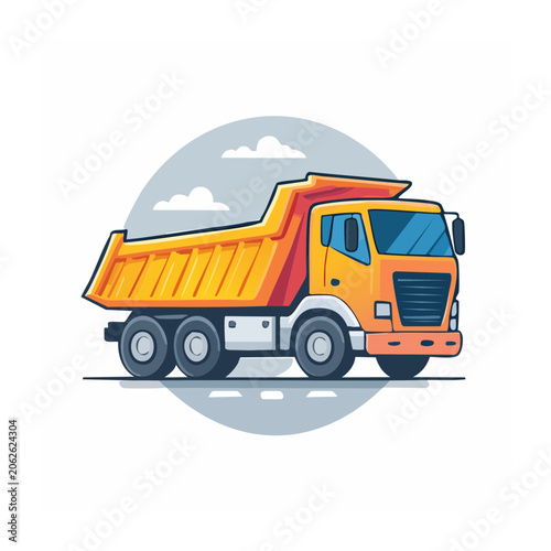 3D render of orange delivery truck side view