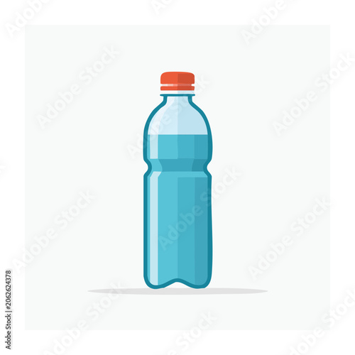 Blue water bottle with red cap isolated