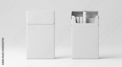 Two white cigarette boxes are shown opened and closed on a surface.