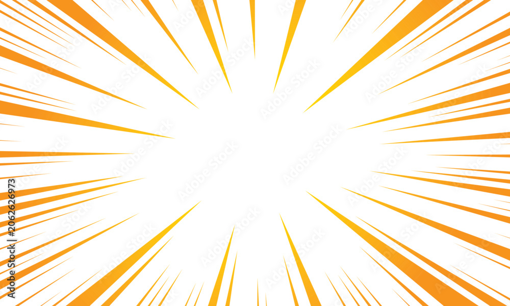 Fototapeta premium Flash explosion effect on bright yellow background. Comic book action burst with anime-style impact, dynamic speed lines, energy rays and shockwave. Vector illustration.