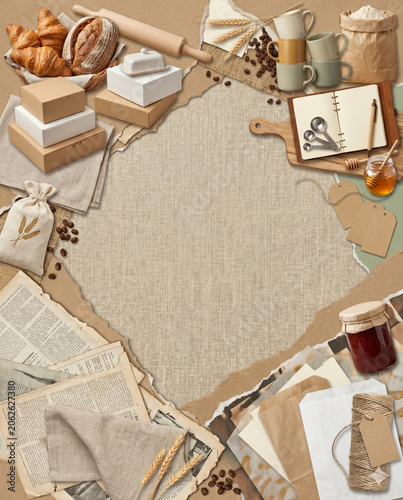 Artisan Bakery Branding Flat Lay with Handmade Packaging and Cozy Breakfast Copy Space