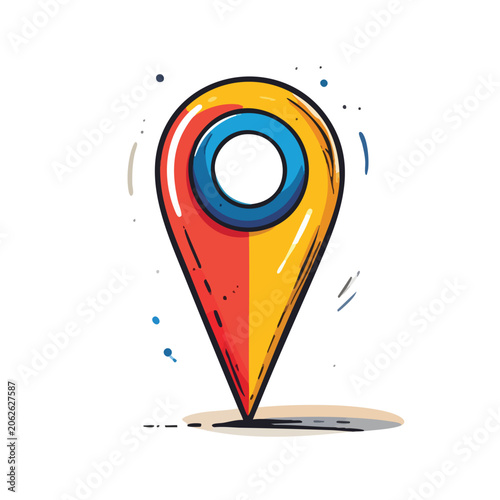Vibrant Hand Drawn Style Map Location Pointer Icon.