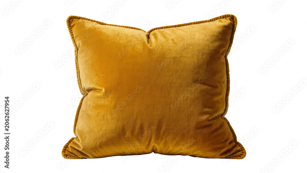 Φωτογραφία Plush mustard yellow velvet throw pillow with piping