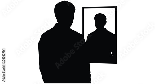 Obraz na plátně Silhouette of a man gazing into a mirror observing his own reflection