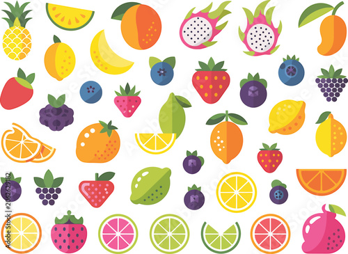 Colorful Fruit Icons on White Background