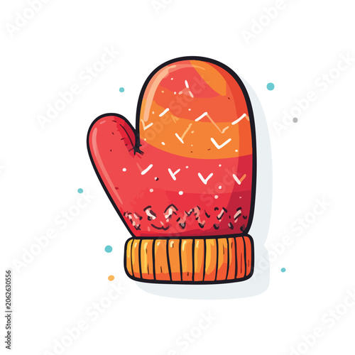A colorful hand drawn illustration of a cozy winter mitten.