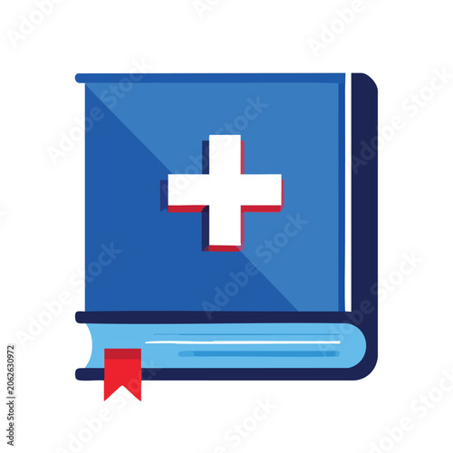 Medical reference book icon with a white cross symbol.