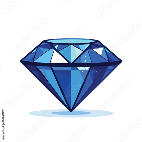 Stylized vector illustration of a brilliant cut blue diamond gem.