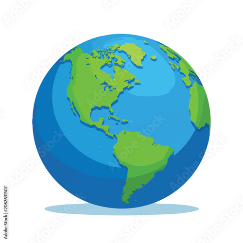 Stylized flat illustration of the planet Earth showing North and South America.