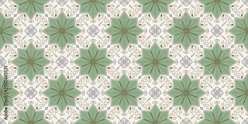 Green Floral Pattern on White Background