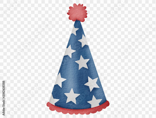 Watercolor patriotic star party hat festive holiday illustration Vector.
