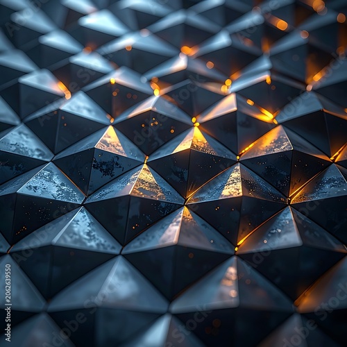 Dark metallic pyramid shaped surface closeup.