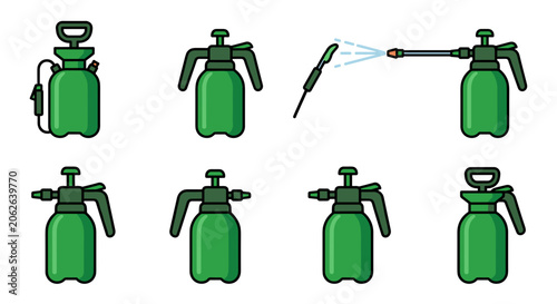 Green manual pressure spray bottle set for gardening