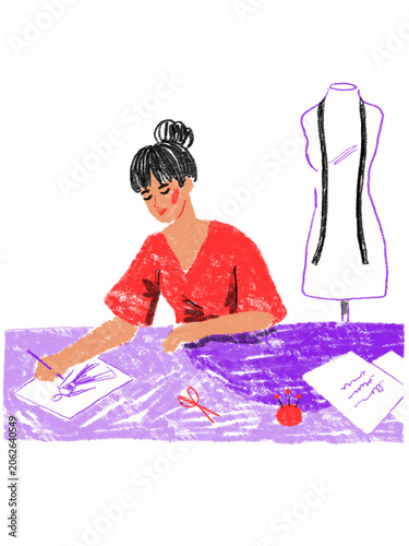 Fashion Designer Illustration Sketching at Table