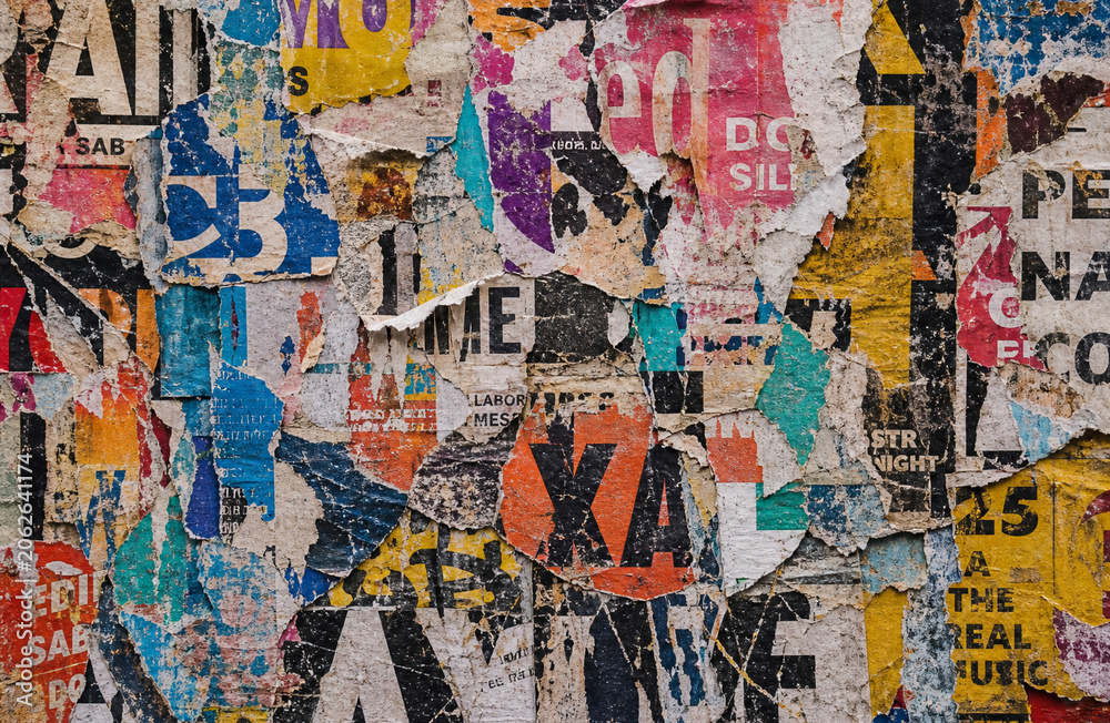 Fototapeta premium Old Colorful Posters Grunge Collage Background