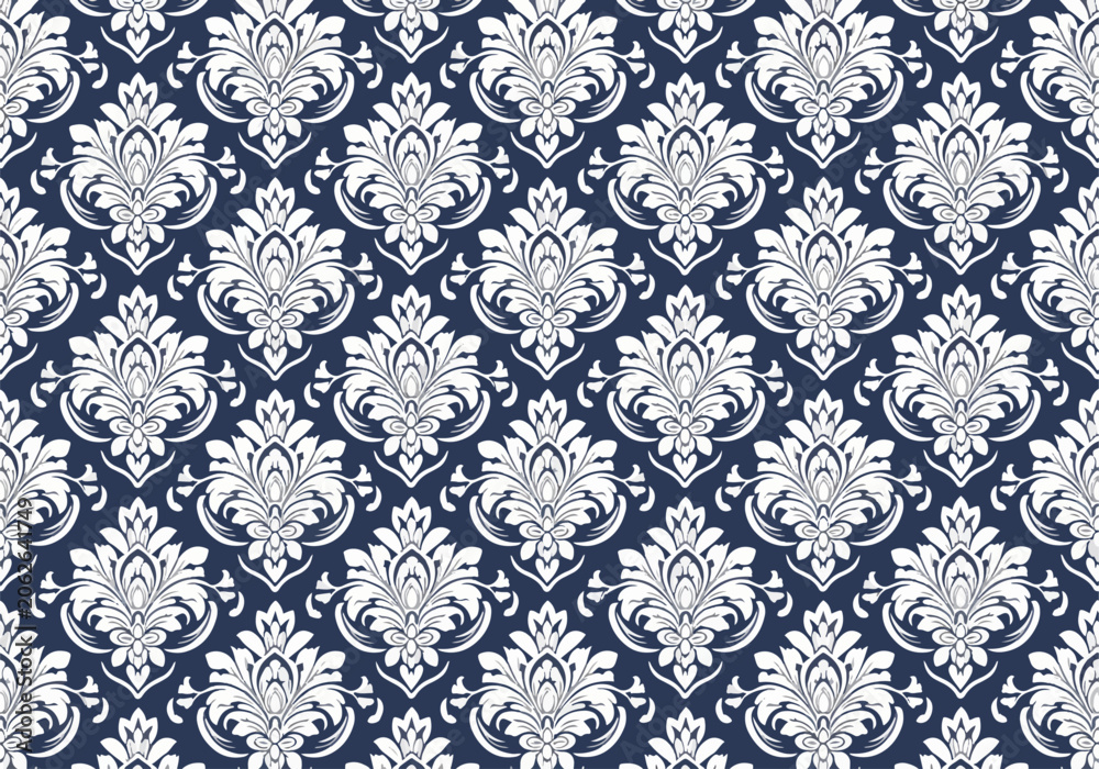 Fototapeta premium Floral Wallpaper Damask Vector Background with Elegant Luxury Pattern