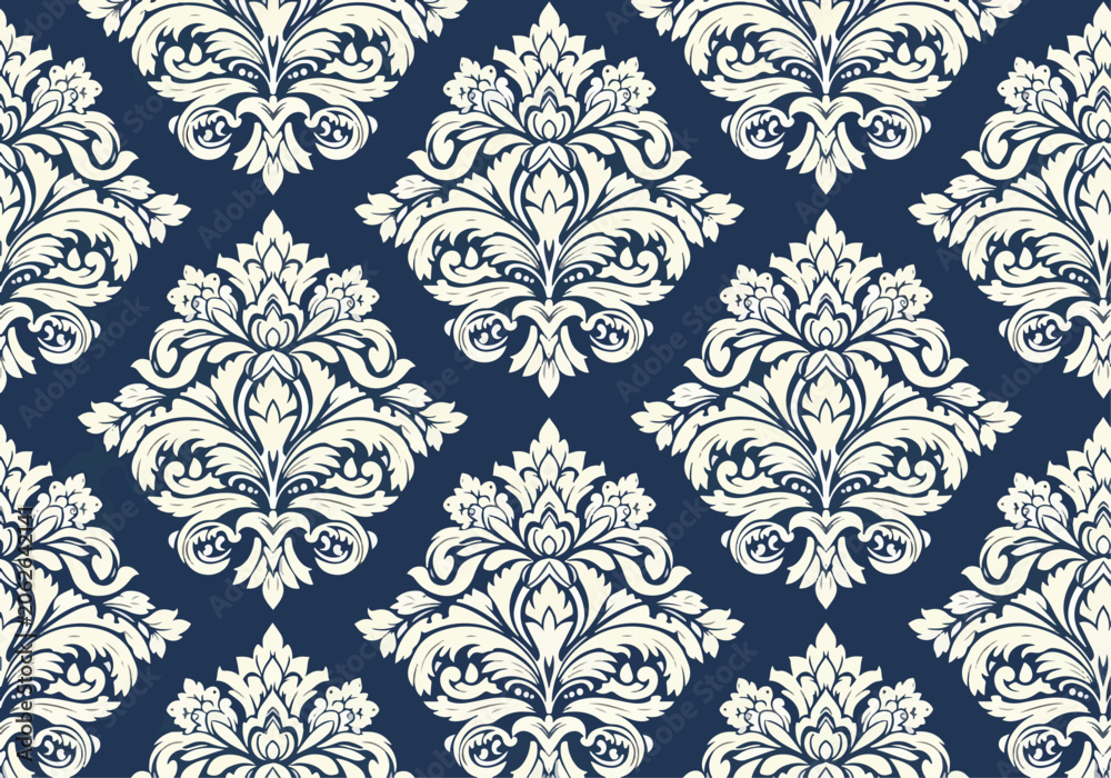Fototapeta premium Seamless Classic Damask Vector Background with Ornamental Royal Design