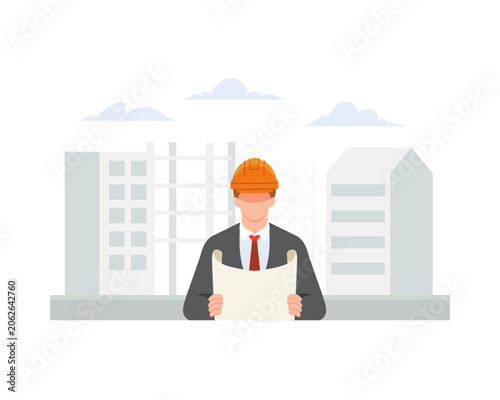 Architect Holding Blueprint Plan Illustration