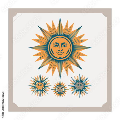 Cartoon sun face with rays and smile